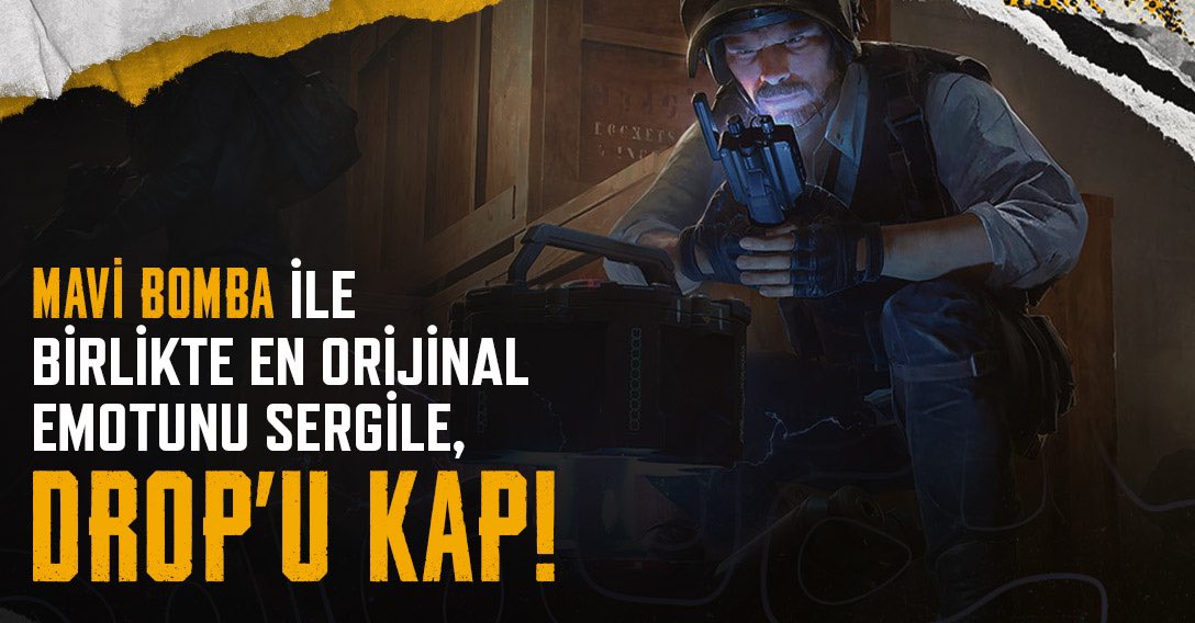 PUBG_TUR's tweet photo. Bomba gibi bir etkinliğe hazır mısın? 🔥🧨
6 Ağustos'a kadar, en eğlenceli emote'unu sergilerken Mavi Bomba'nın yanında fotoğrafını paylaş, 1.000 G-Coin kazanacak şanslı 10 kişinin arasına gir. 💣😏
#GERÇEKSAVAŞ #GERÇEKREKABET
#BLUEBOMBRUSH #PUBG #BATTLEGROUNDS https://t.co/2gStSgTj4s