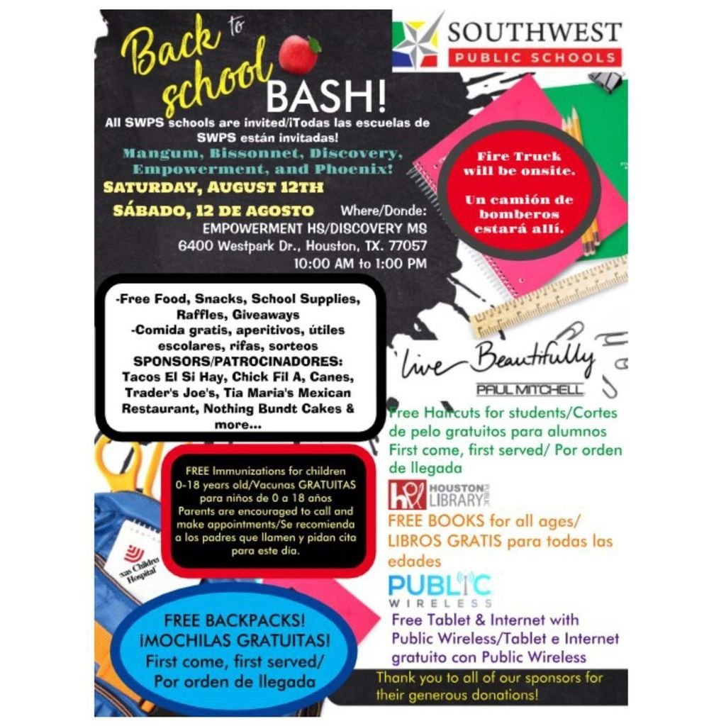 Save the date to join us for our Back to School Bash!!
