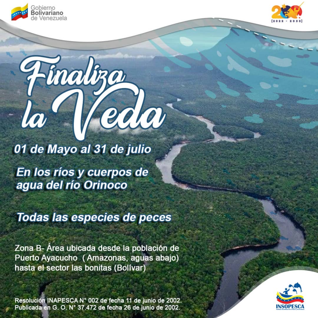 JorgeTajan3's tweet photo. #ATENCIÓN | Culmina el período de #veda que incluye la pesca comercial en el Río Orinoco, desde la población de Puerto Ayacucho, en el edo Amazonas, hasta el sector Las Bonitas, en el edo Bolívar, desde el 01 de mayo hasta el 31 de julio, según la resolución N°002. https://t.co/9OM6gE2pkQ