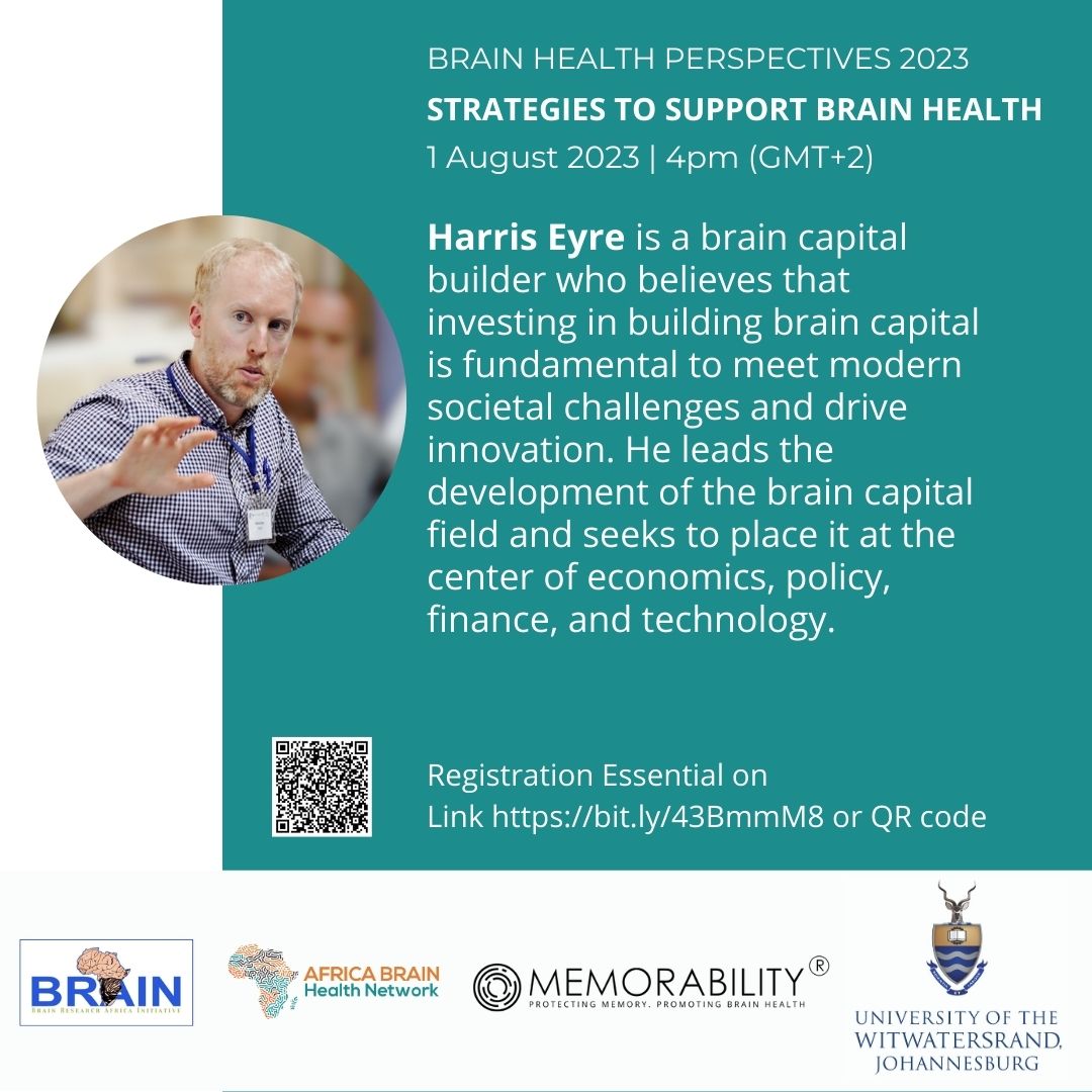 MemorabilityHQ's tweet photo. @dementia_women @ABHNetwork @GBHI_Fellows @atlanticfellows Harris Eyre will be on our panel discussion 1 August, 4pm (GMT+2) on strategies to support brain health. Hope that you can join. Register here https://t.co/DSiJEGjACP
#brainhealth #mentalhealth #globalhealth #africabrainhealth https://t.co/s9kFYe3Ahy
