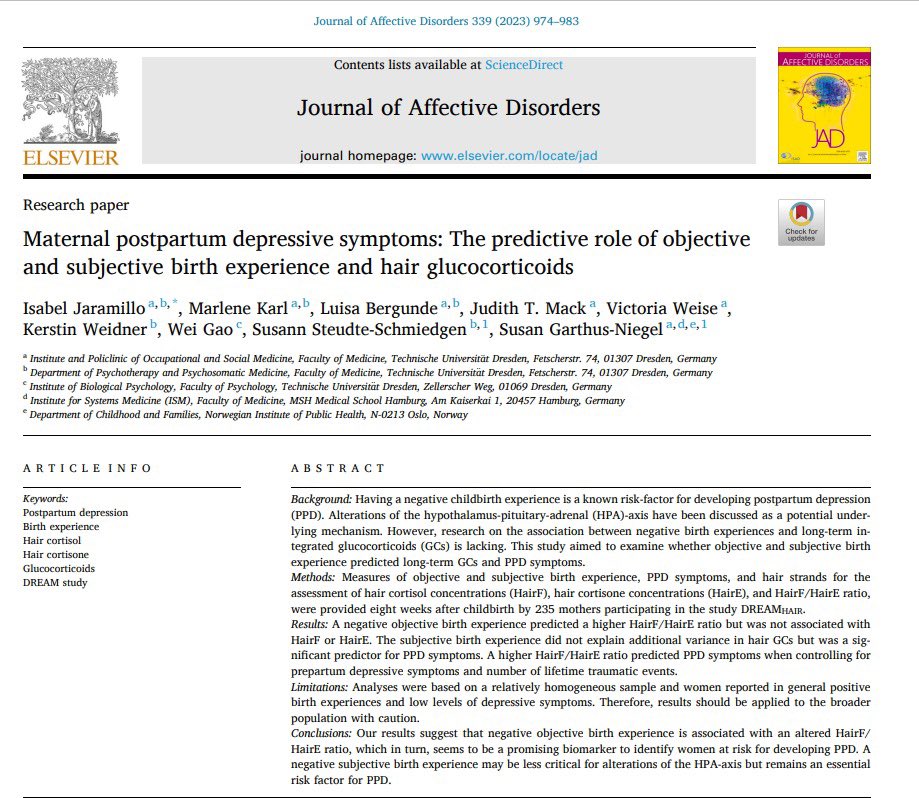 My first paper was published! 🙌🏽We investigated the role of #BirthExperience on maternal #HairGlucocorticoids and symptoms of #PostpartumDepression.

Click on the following link to access the article for free during the next 50 days: sciencedirect.com/science/articl…