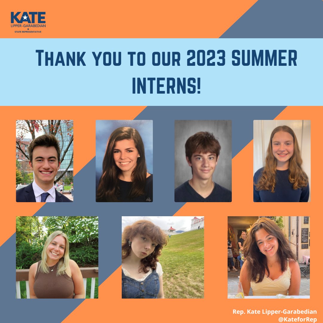 KateforRep's tweet photo. ICYMI: This summer #TeamKLG has had the pleasure of having 7 interns. We are so grateful for all of their phenomenal work. Anthony, Lizzie, Olivia, Jad, Kensington, Sinead, and Mia have engaged in such meaningful work in service to the #32Middlesex and the State! https://t.co/nQwChFSIra