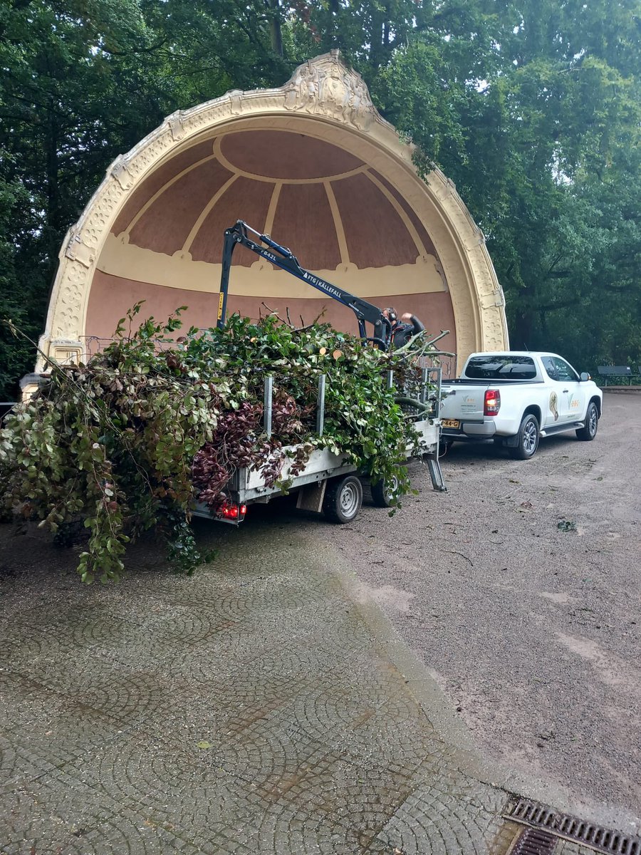 Diverse snoeiwerkzaamheden in het prachtige stadspark Bunter Garten. Met onze aanhanger met kraan kunnen we locatie's opruimen waar de vrachtwagen niet bij kan. #boomonderhoud #baumpflege #bkc #duitsland