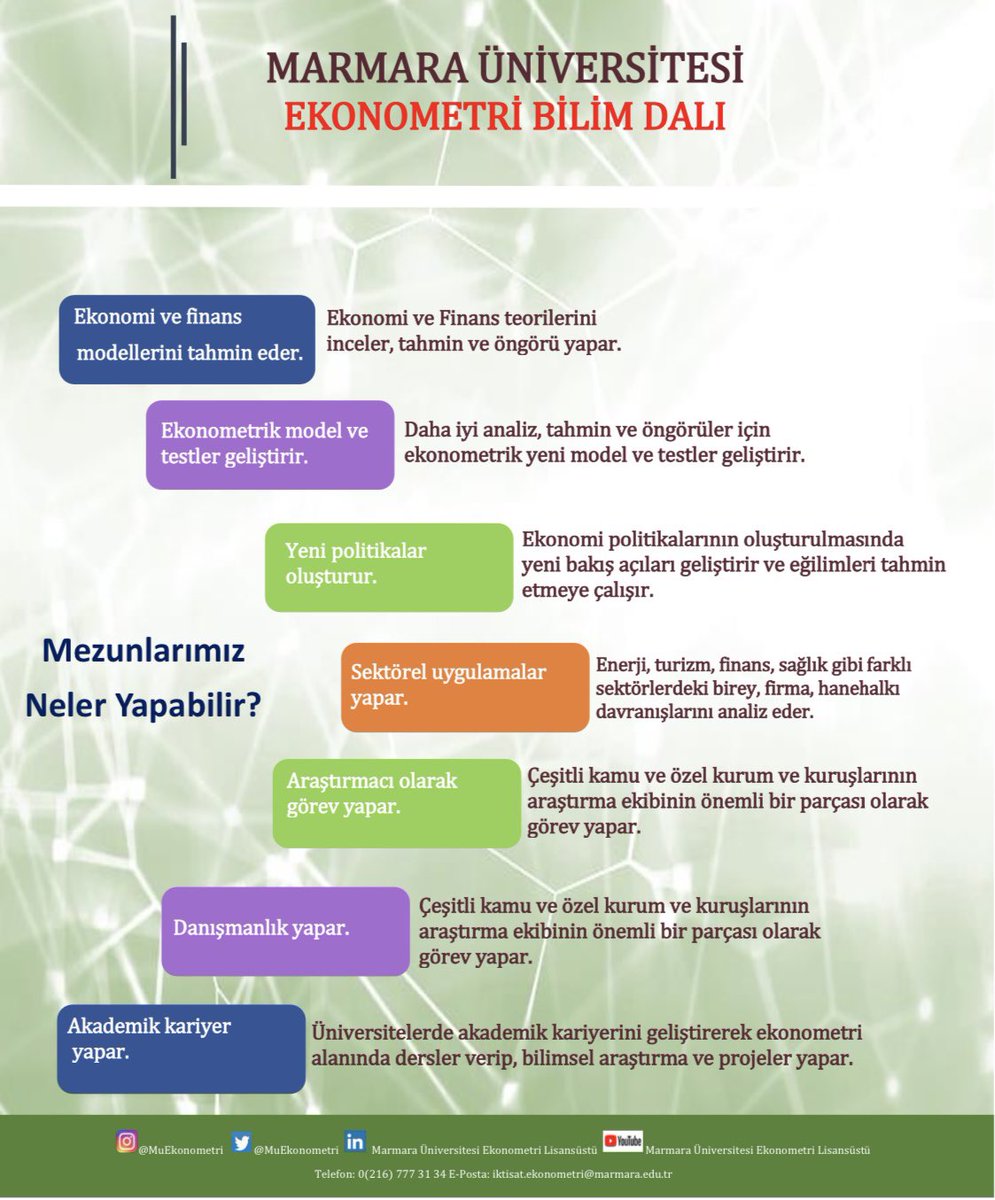 MuEkonometri's tweet photo. 2023-2024 Akademik yılı ekonometri bilim dalı tezli ve tezsiz yüksek lisans ve doktora programlarımızın ön kayıt ve  başvuruları 31 Temmuz- 11 Ağustos 2023 tarihleri arasındadır.
#ekonometri #yükseklisans #doktora #marmara https://t.co/O96rn5lbDJ