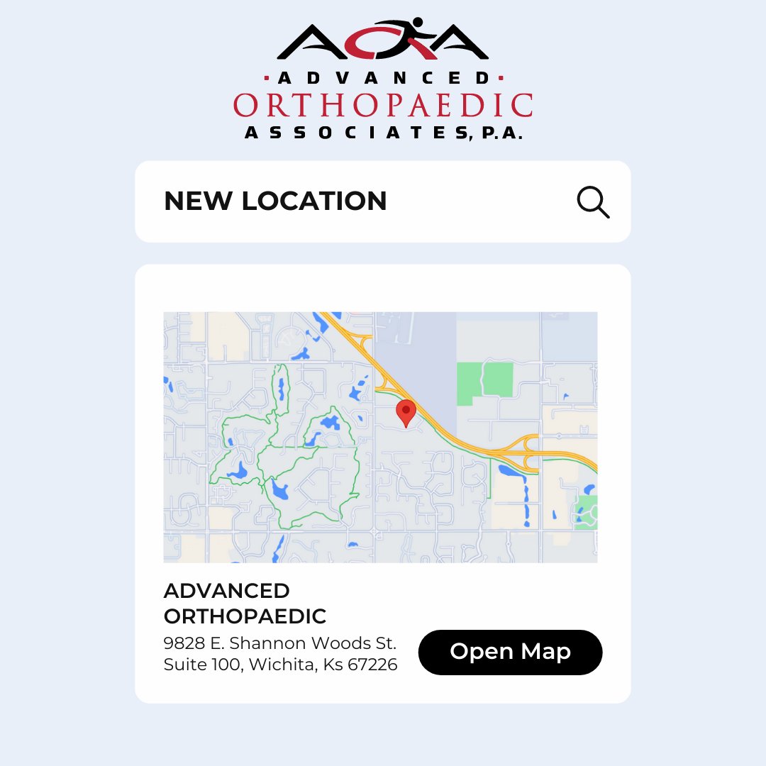 We are now OPEN at our new location - 9828 E. Shannon Woods St. Suite 100, Wichita, Ks 67226. Call our office today to schedule your next visit - (316) 631-1600 or visit us online to learn more at AOAortho.com! #KeepingKansasInMotion