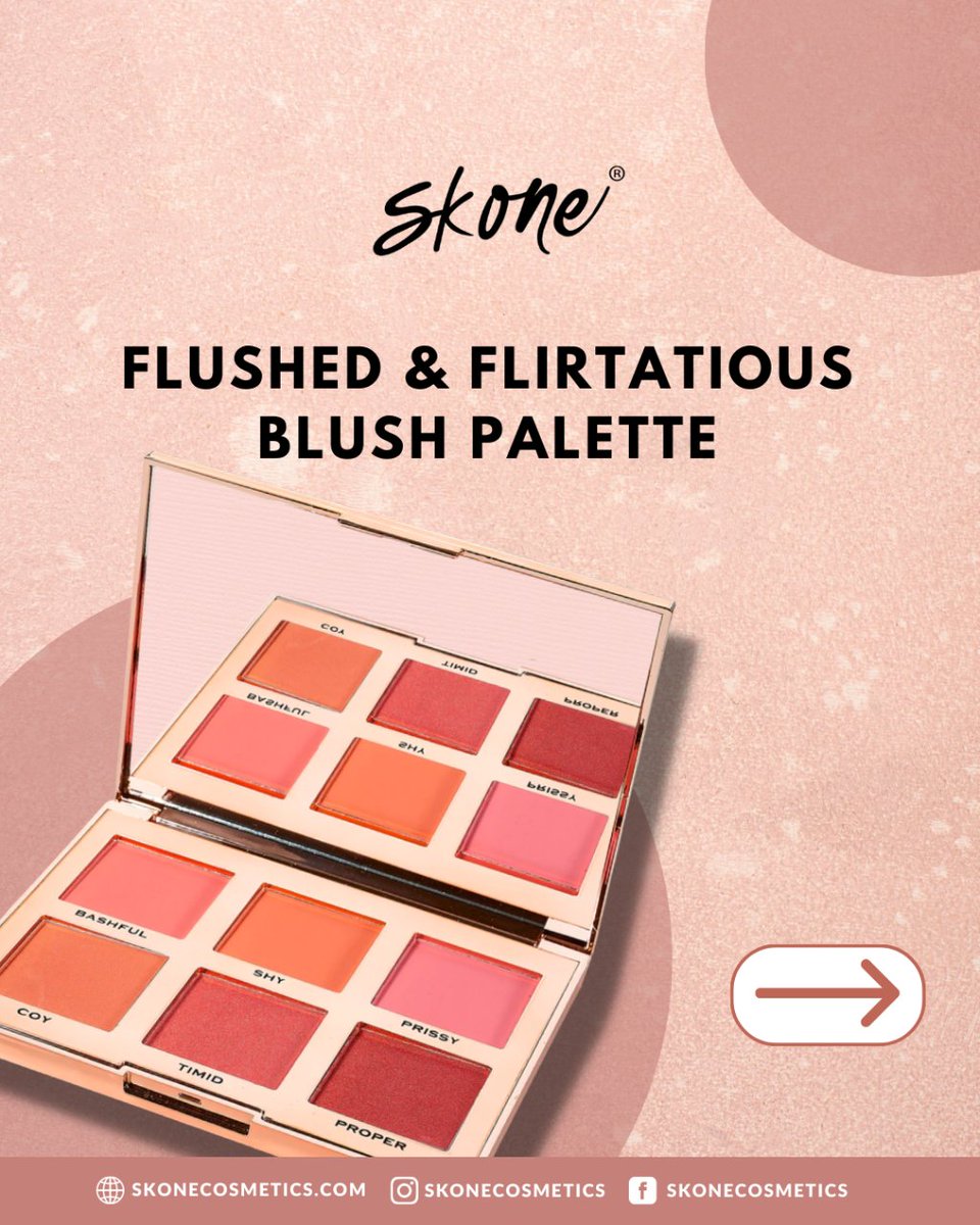 SKONEcosmetics's tweet image. With this Flushed and Flirtatious Blush Palette, you'll be ready to blush, charm, and ignite rosy cheeks that steal hearts. 

Click the ❤️ button to show a little love!

#blushpalette #makeupcollection #makeupartist #makeupaddict #beautybrand #makeupbrand #skonecosmetics