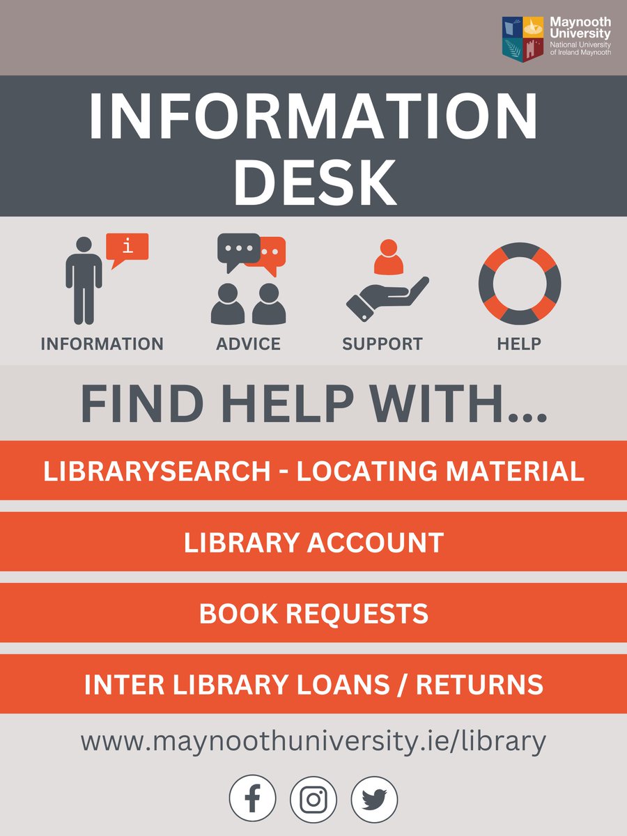 library_MU's tweet photo. Visit our Information Desk for information, advice, support and help. Can't make it to the library in person? You can reach us via email, phone, or our website's live chat feature #MU_library #informationdesk https://t.co/HGybiQ2iiY