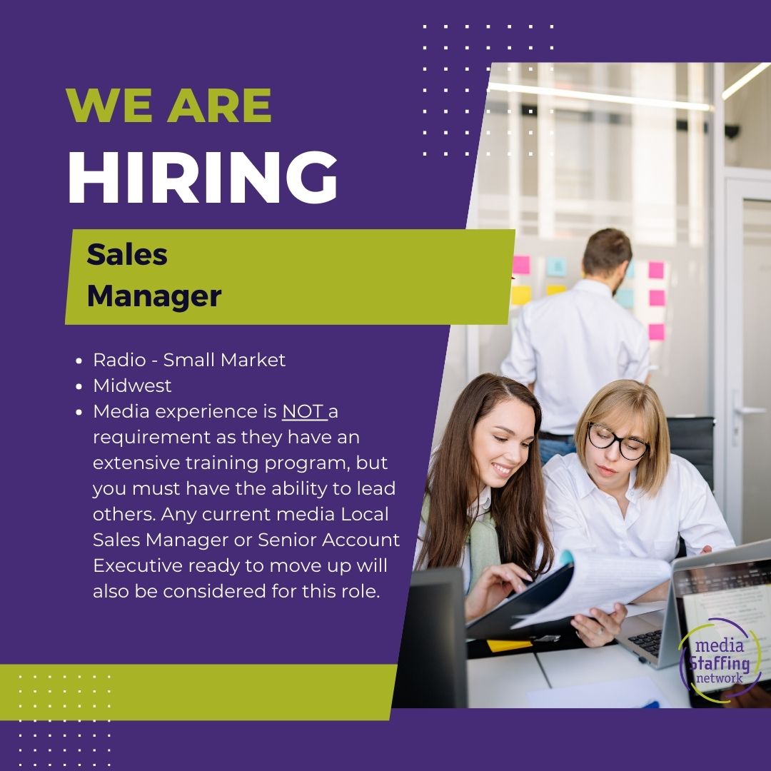 🏢💼 #SalesManagement: Exciting Opportunity in the Midwest! 🎉

Join a successful regional radio group as their Small Market Sales Manager! 📈 Lead the sales team, generate revenue across broadcast, digital, and events divisions, and exceed market goals. No media experience r ...