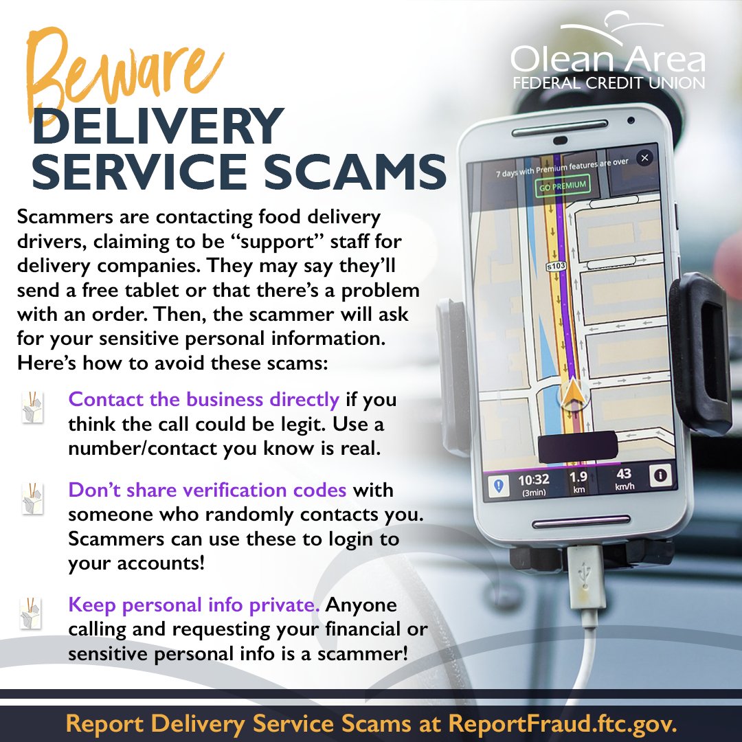 ⚠️ #ScamAlert ⚠️ The #FTC is warning food delivery companies about #scammers pretending to be #delivery service support. 
#AlwaysInYourCorner #PeopleHelpingPeople