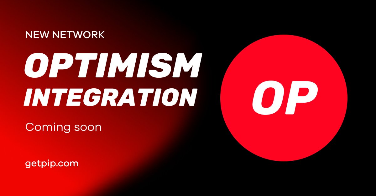 Optimism @optimismFND integration is coming to $PIP very soon ✨🔴_🔴✨

Optimism tokens will be available on all PIP payment products including Social Pay on Twitter 🌪️

A new surprise currency support will be also available with the integration  $OP

👉 getpip.com