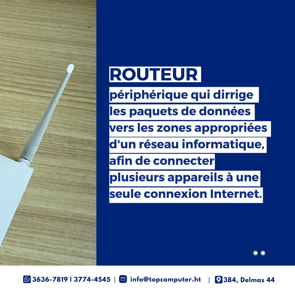 topcomputerht's tweet photo. 📷 Le saviez-vous ? Un routeur est l'un des piliers essentiels de votre réseau informatique !
.
#topcomputerht #it #makingITWork #Haiti #ayiti #pme #smallbusiness #Routeur #Internet #Connexion #Informatique #technology https://t.co/72hSPFazQT