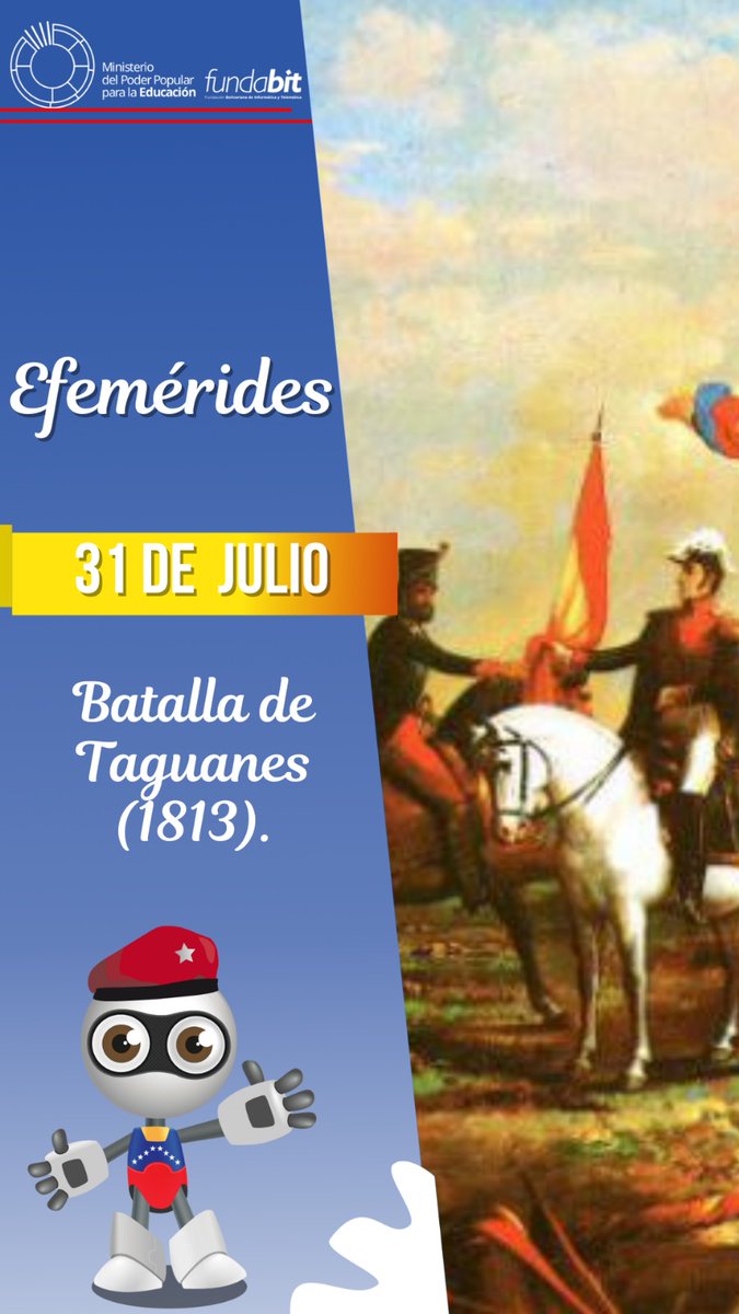 #31Jul Hoy recordamos la Batalla de Taguanes en 1813, un momento crucial en la lucha por la independencia de Venezuela. Bolívar y las fuerzas patriotas lograron una gran victoria sobre los realistas, acercándonos cada vez más a nuestra Libertad 
#SomosFundabit
#MaduroTieneUnBeta
