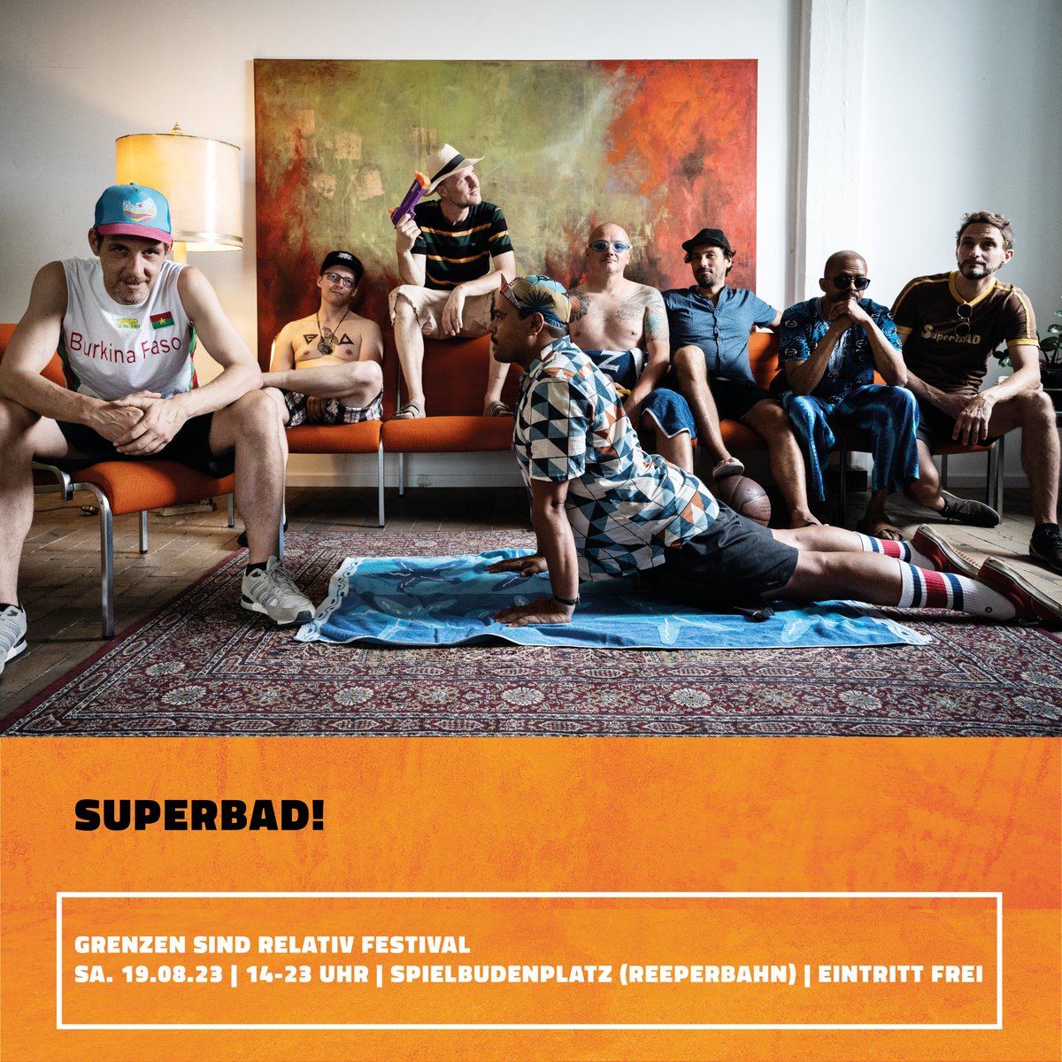 Sie stehen in Hamburg und darüber hinaus für DAS funky Tanzerlebnis und am 19.08.23 zeigen sie auf dem Grenzen sind relativ Festival <a href="/spielbudenplatz/">Spielbudenplatz</a>  ihr Können: Superbad!

Infos &amp; Updates zum Festival unter:
shorturl.at/jG568

#grenzensindrelativ #music