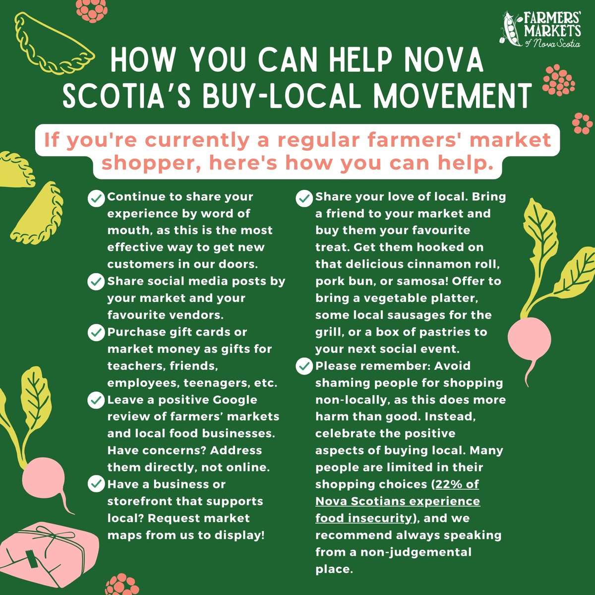 ❗How You Can Help Nova Scotia’s Buy-Local Movement❗

Help us out by sharing these graphics to provide some tips on shopping local and how to help our farmers' markets amid extreme weather events and loss of income.

farmersmarketsnovascotia.ca/2023/07/26/why…
