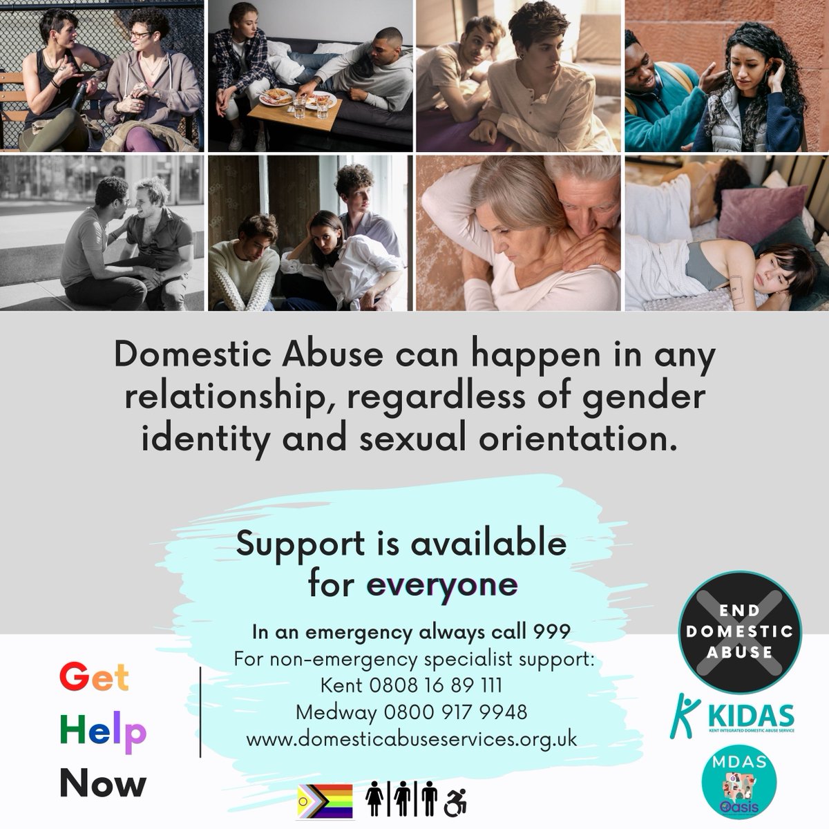 It's#MargatePride this weekend &amp; #MedwayPride next week, so help us spread the word that #DomesticAbuse can be experienced by anyone. LGBTQ+ people can face additional barriers to seeking safety. Learn more, support is available domesticabuseservices.org.uk #KnowSeeSpeakOut