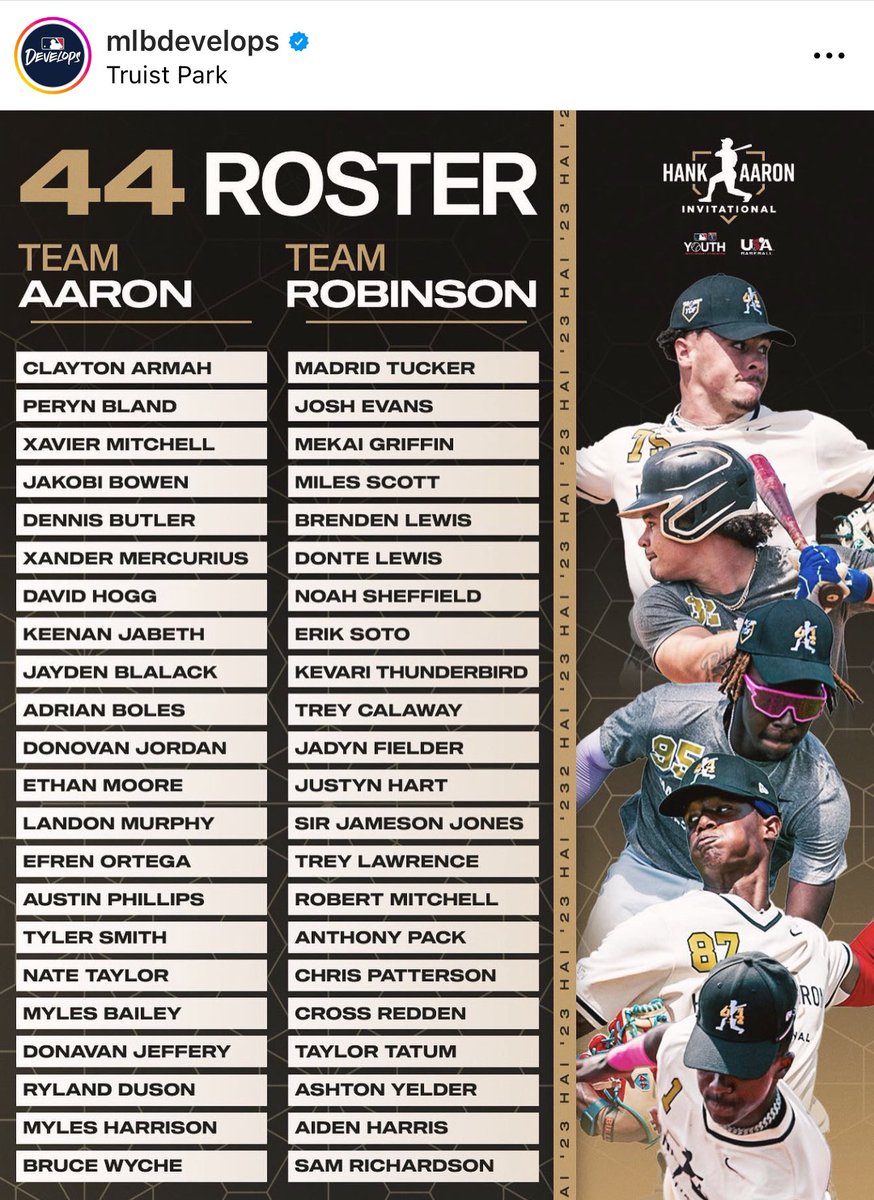 TheProspectLab's tweet photo. Outstanding job by TPL 2024 SS Peryn Bland of Thompson HS and TPL 2025 INF Ashton Yelder for being selected and competing in the Hank Aaron Invitational at the Atlanta Braves Stadium with 44 of the top players in the country. #TPL2024 #TPL2025 #LionsONLY #DaFAM #Gratefulness 💯💪🏾 https://t.co/5cGI5bHNgb