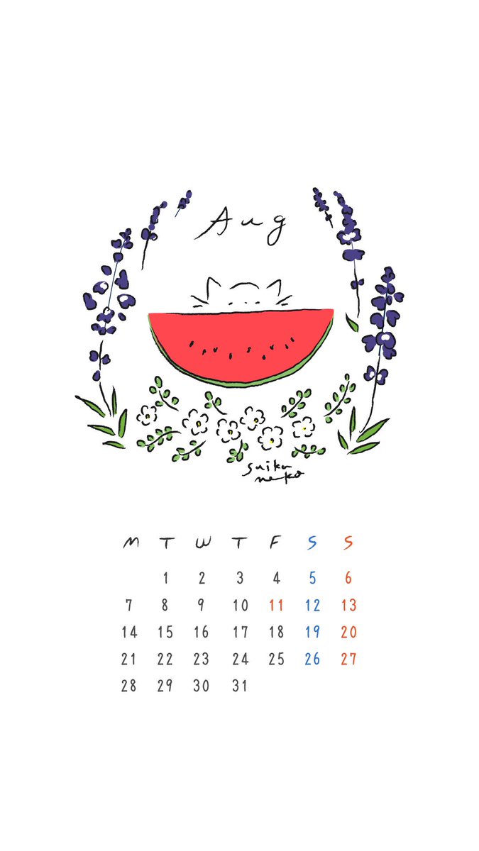 suikaneko2's tweet photo. 8月のカレンダー🍉
#カレンダー #8月 #イラスト #illustrator #illustration https://t.co/gRTwPLyyHB