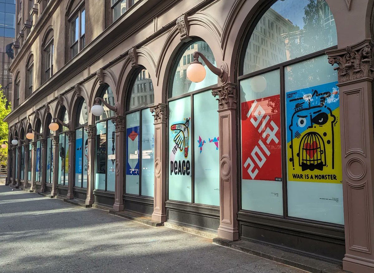 cooperunion's tweet photo. Check out a poster exhibition highlighting 26 designs by contemporary Slovakian artists in the Foundation Building's colonnade windows now through August 18. https://t.co/LjigOnCPNb