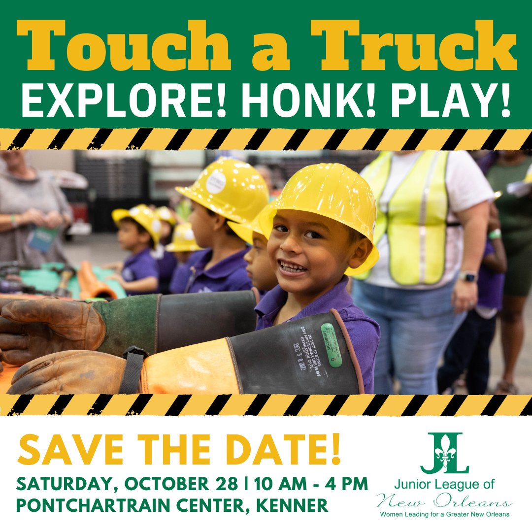 Explore! Honk! Play! Touch a Truck is on its way! Mark your calendars- Oct. 28, 2023, 10 a.m. to 4 p.m. Families will experience “big trucks” &amp; meet the people who serve, protect, &amp; build our community. Tickets will go on sale soon at jlno.org! #TouchATruck #JLNO