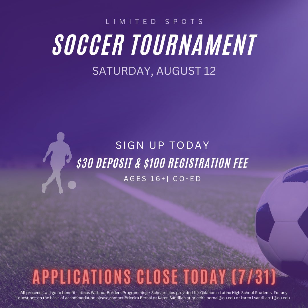 🚨SOCCER TOURNAMENT APPLICATIONS CLOSE TODAY 🚨