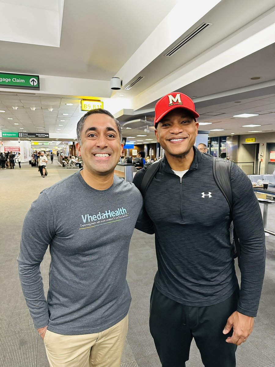 vhedahealth's tweet photo. Everywhere we go, Vheda Health loves sharing its mission. Our CEO, @shameetluhar had an opportunity to share our #Medicaid work with @GovWesMoore -  while waiting for their flight! Love calling MD home!

#healthcare #innovation #digitalhealth @HCEDA @startuphealth https://t.co/e04NZCY4eC