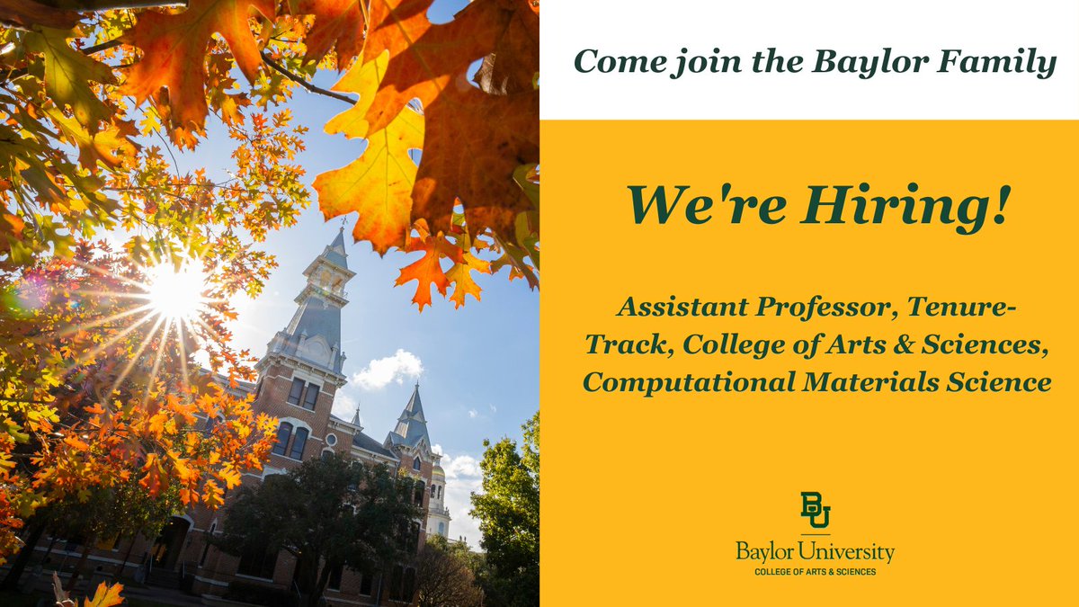 Become the next member of the #BaylorFamily. This position with the College of Arts &amp; Sciences could be your next gig!🐻

We are searching for a collaborative faculty member with research experience in Quantum Materials Synthesis. 

DEADLINE: Oct. 22nd

ℹ apply.interfolio.com/126821
