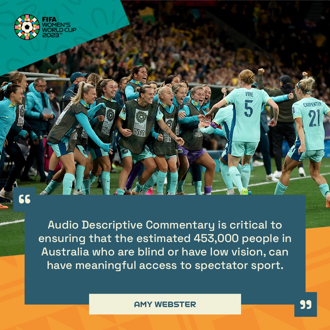 "If Amy and I are the impetus to another female believing that she can do what we do, then that's a win." 👏

A great moment in Melbourne today, as Amanda Kwong was joined by Amy Webster to co-deliver Audio Descriptive Commentary of <a href="/TheMatildas/">CommBank Matildas</a>' game against <a href="/CANWNT/">CANWNT</a>.
