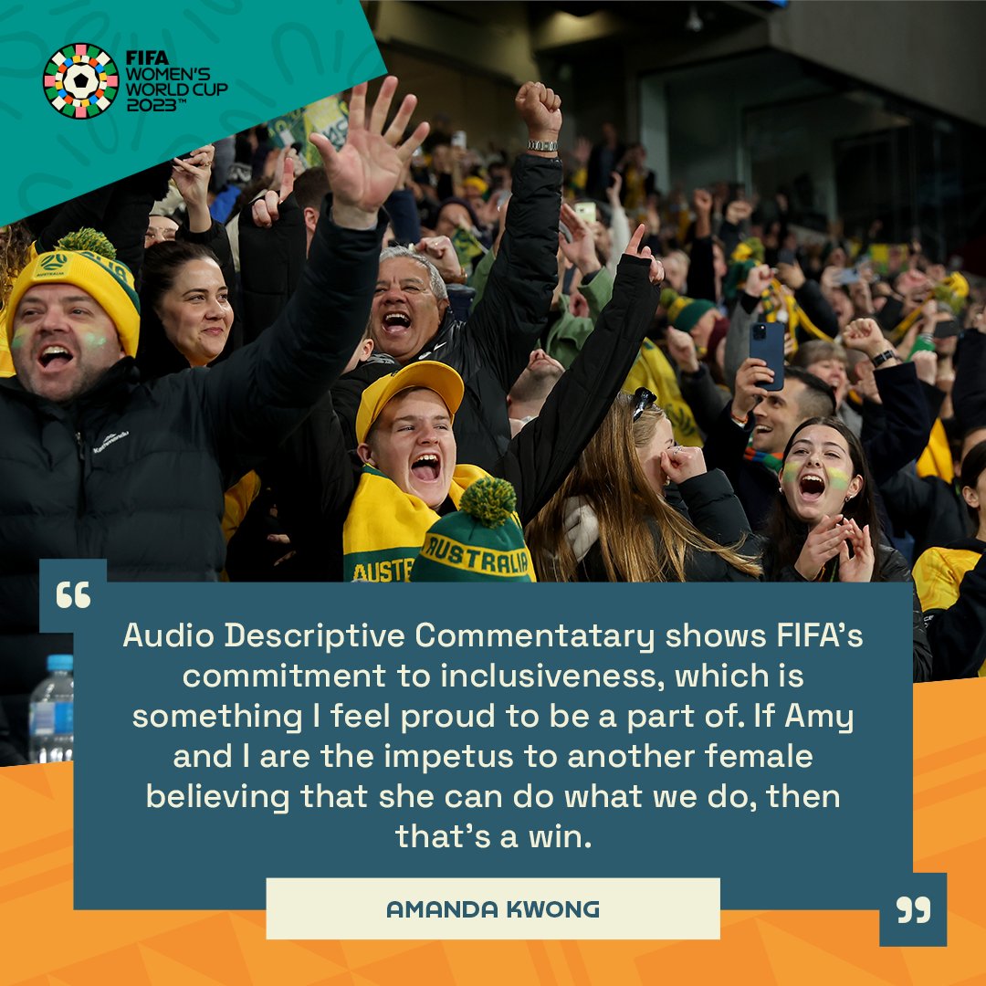FIFAcom's tweet photo. "If Amy and I are the impetus to another female believing that she can do what we do, then that's a win." 👏

A great moment in Melbourne today, as Amanda Kwong was joined by Amy Webster to co-deliver Audio Descriptive Commentary of @TheMatildas' game against @CANWNT. https://t.co/WOJnoMh4fu