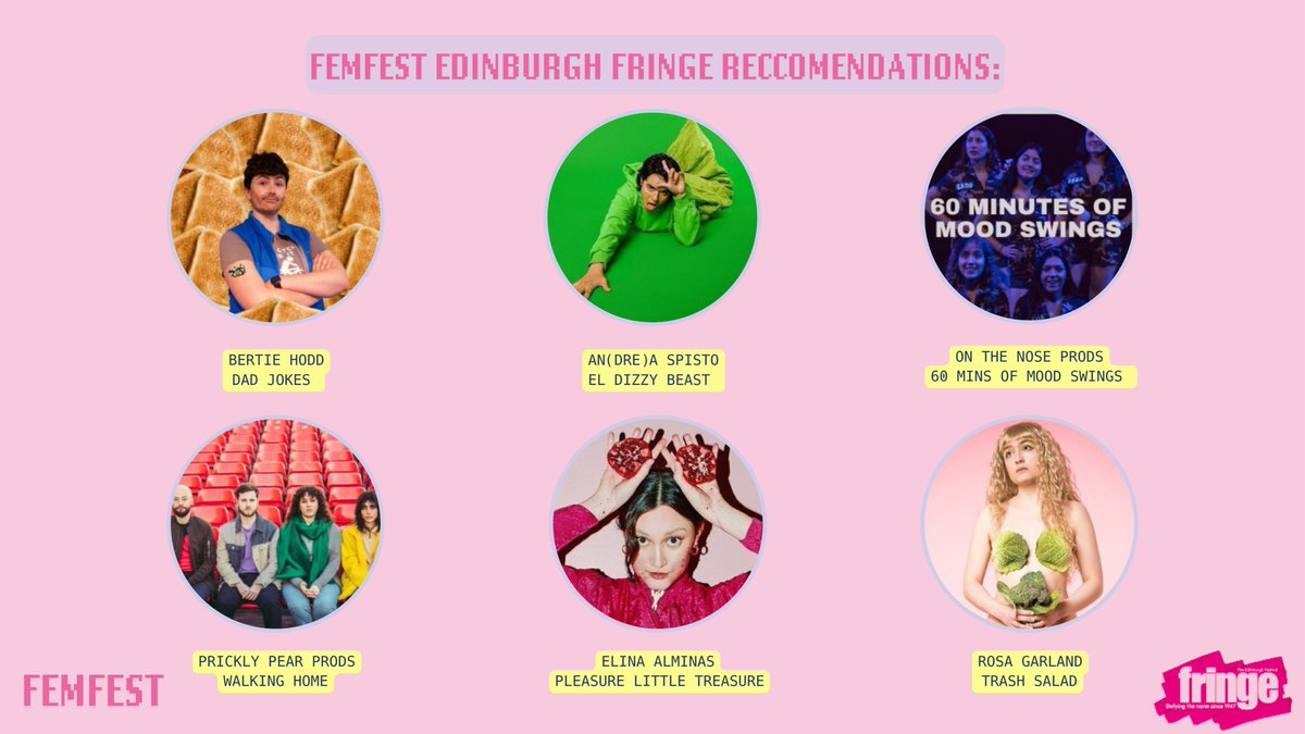 FEMFEST BRIGHTON (@femfestbrighton) on Twitter photo 🎪<a href="/edfringe/">Edinburgh Festival Fringe</a> is just around the corner! our calendars are brimming with incredible new work, here's a selection of some of the work we think can't be missed at this year's festival!
<a href="/dadjokesdrag/">DAD</a>
<a href="/OnTheNoseProd/">OnTheNoseProductions</a>
<a href="/PearProductions/">Prickly Pear Productions</a>
<a href="/elinaalminas/">Elina Alminas</a>
let us know what u recommend! 🎪<a href="/edfringe/">Edinburgh Festival Fringe</a> is just around the corner! our calendars are brimming with incredible new work, here's a selection of some of the work we think can't be missed at this year's festival!
<a href="/dadjokesdrag/">DAD</a>
<a href="/OnTheNoseProd/">OnTheNoseProductions</a>
<a href="/PearProductions/">Prickly Pear Productions</a>
<a href="/elinaalminas/">Elina Alminas</a>
let us know what u recommend!