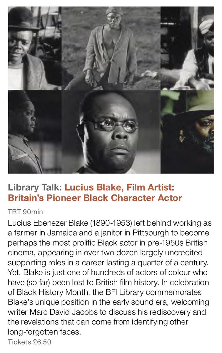 MarcDavidJacobs's tweet photo. I'll be giving a talk on actors and creatives of colour in 1930s British cinema, particularly the long-forgotten Black character actor Lucius Ebenezer Blake, at the BFI Reuben Library in London, Monday 2nd October at 6.30pm.  Tickets £6.50 each, book here:
https://t.co/yG7MiBU2CF https://t.co/d21BYsXDAo