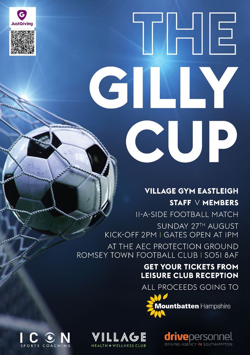 coachingicon's tweet photo. 🏆⚽️ 𝗧𝗛𝗘 𝗚𝗜𝗟𝗟𝗬 𝗖𝗨𝗣! ⚽️🏆

🤩 We are absolutely delighted to share details of #TeamGilly’s Charity Football Match, superbly supported by the Village Hotel Club Eastleigh &amp; @drivepersonnel 👏👏 https://t.co/aCWnkEyuKU