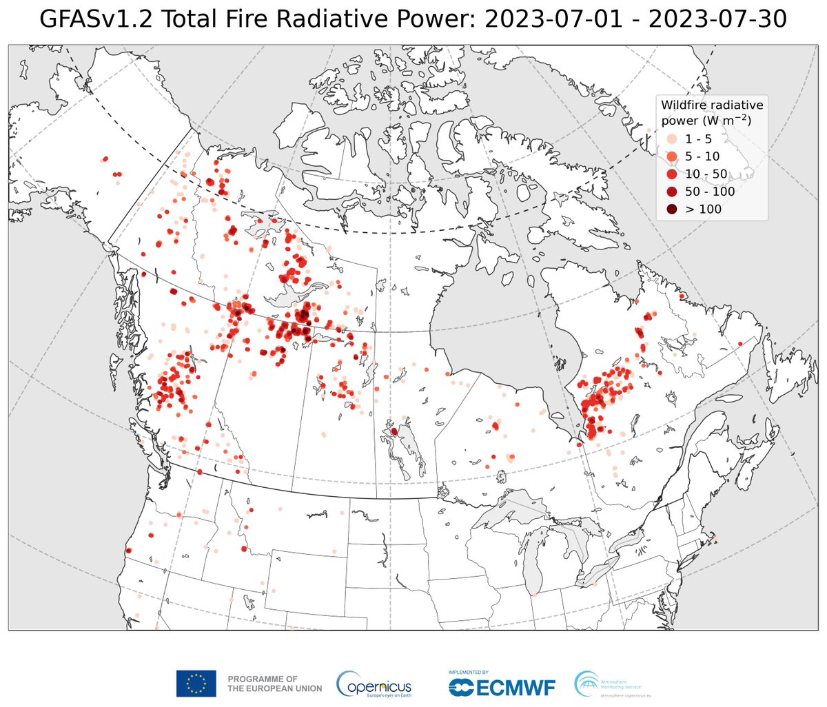 m_parrington's tweet photo. Cumulative total estimated carbon emissions from #Canadawildfires🇨🇦 have continued increasing through July to reach double the previous annual total of 2014 in the #CopernicusAtmosphere GFAS dataset based on MODIS🛰️ active fire obs https://t.co/mW6aU0WPm1 #wildfires #IIFF https://t.co/HVtmym473Q