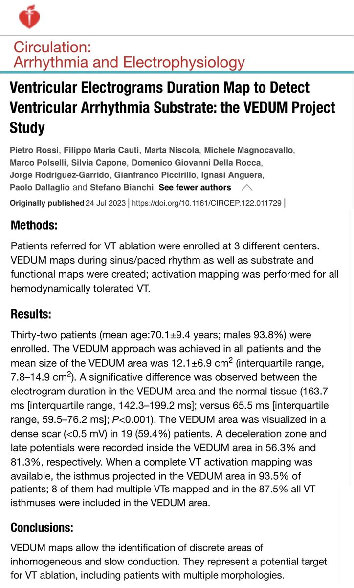 The wider, the guiltier 〰️〰️👻👻

“Ventricular Electrograms Duration” Map to Detect Ventricular Arrhythmia Substrate: the VEDUM Study

<a href="/CirculationEP/">CircEP</a>

from 
<a href="/PietroRossiEP/">Pietro Rossi</a> <a href="/FilippoCauti/">Filippo Maria Cauti</a> <a href="/michelefg91/">Michele Magnocavallo</a> <a href="/MarcoPolselliMD/">Marco Polselli</a> @silviacapone <a href="/dogi84md/">Domenico Giovanni Della Rocca, MD</a> <a href="/IgnasiAnguera/">Ignasi Anguera</a> <a href="/Pau79_EP/">Paolo D. Dallaglio</a> <a href="/stefbianchi/">Stefano Bianchi</a> et