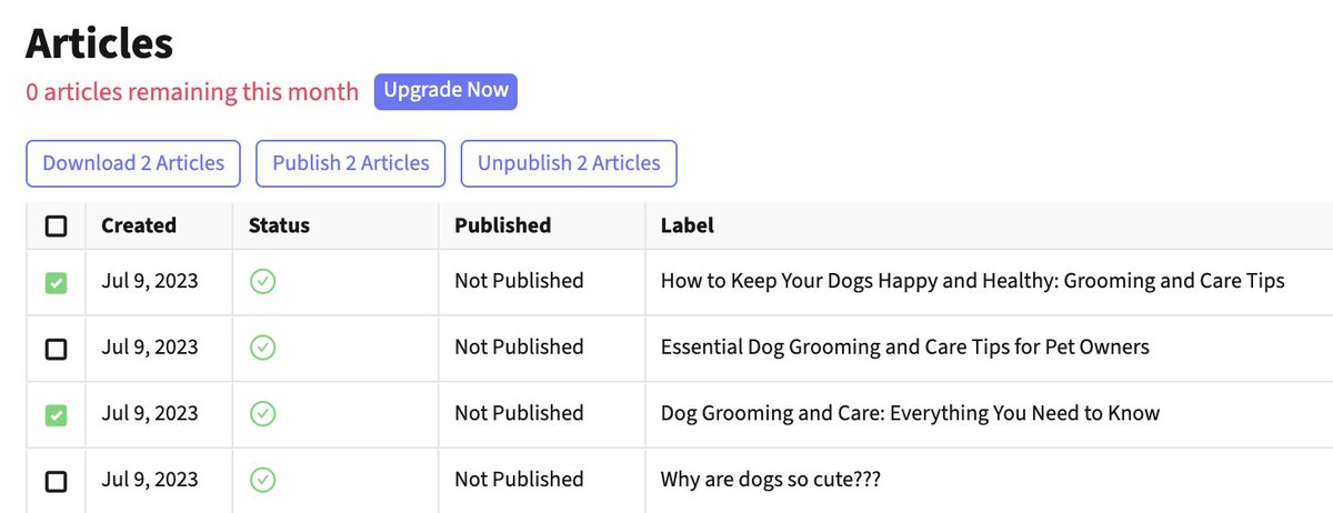 marcelc63's tweet photo. ✅ Add multi selection & action for articles #autowrite
This is a customer requested feature. Requested yesterday, shipped today!
Day 21 of #buildinpublic
https://t.co/bWBL0qGcln https://t.co/TykMBslXb5