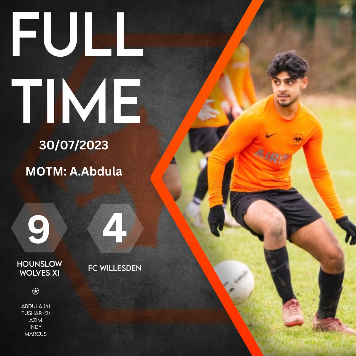 Back with a 💥 

A superb performance from both teams in our first pre-season fixtures of the season 🔥 

Special mentions to Omar and A.Abdula ❗️

We go again 🐺🧡

#grassrootfootball #hounslow #sundayleaguefootball