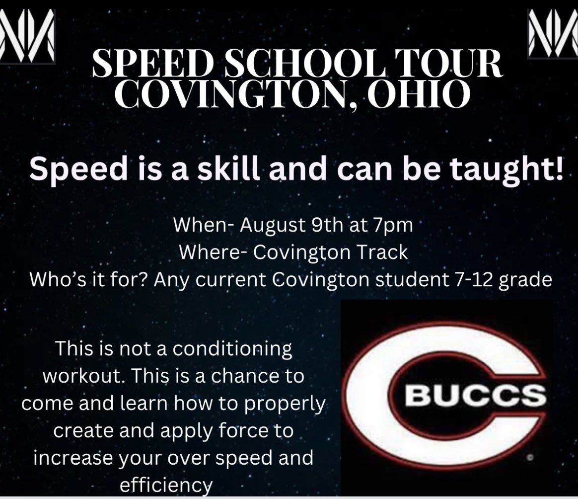 The Speed School Tour will be making a stop in Covington on August 9th at 7:00PM.  Please see the flyer below if interested. #BuccPride