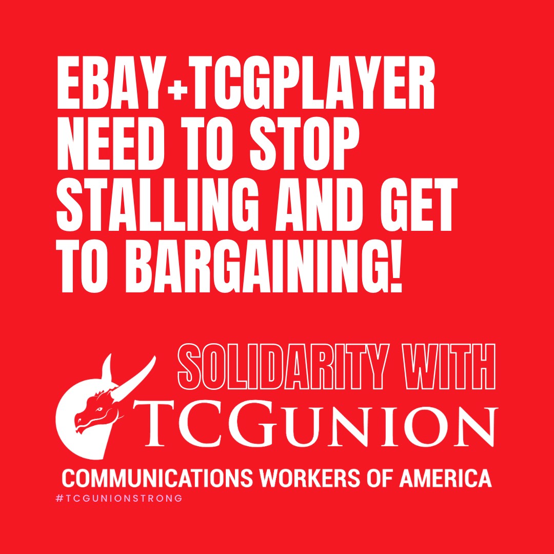 Back in March, @TCGunionCWA won their union election & made history, becoming the 1st group of eBay workers to win union representation in the US. 

Since then, @TCGplayer & @eBay have tried to obstruct the union and have even been trying to appeal the election. #TCGUnionStrong