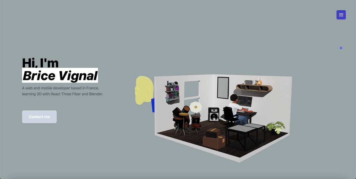 WholeEver's tweet image. See my first portfolio in WebGL with React Three Fiber, thanks to @wawasensei for the amazing tutorial to building a 3D portfolio.
You can see the V1 of the website below bricevignal.com
#threejs #reactthreefiber #webgl #reactjs