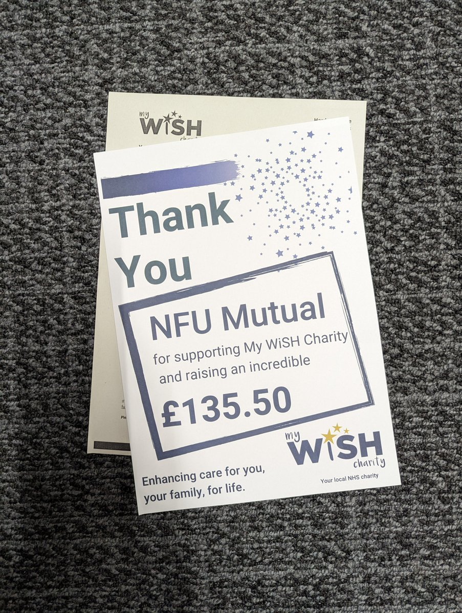 Thank you @mywishcharity for our certificate showing our fundraising efforts from our #NHSBigTea a few weeks ago 🍰 🧡  It was our pleasure to help raise funds and awareness for your brilliant charity ✨  #NHS #WestSuffolk #WSH #Fundraising #NFUM