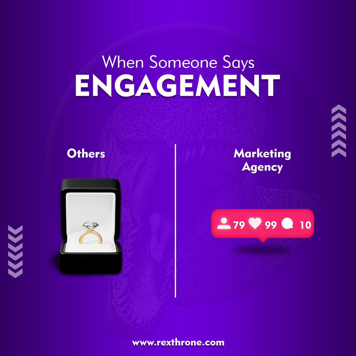 When someone says Engagement
REXTHRONE can think only of one thing ❗️

Are you ready for some amazing results and astonishing output?
#rexthrone #LaughOutLoud #ViralVibes #MemeMarketing #ShareTheFun #HumorHeals #BrandHumor #MemeMagic #DigitalLaughs #MarketingHumor