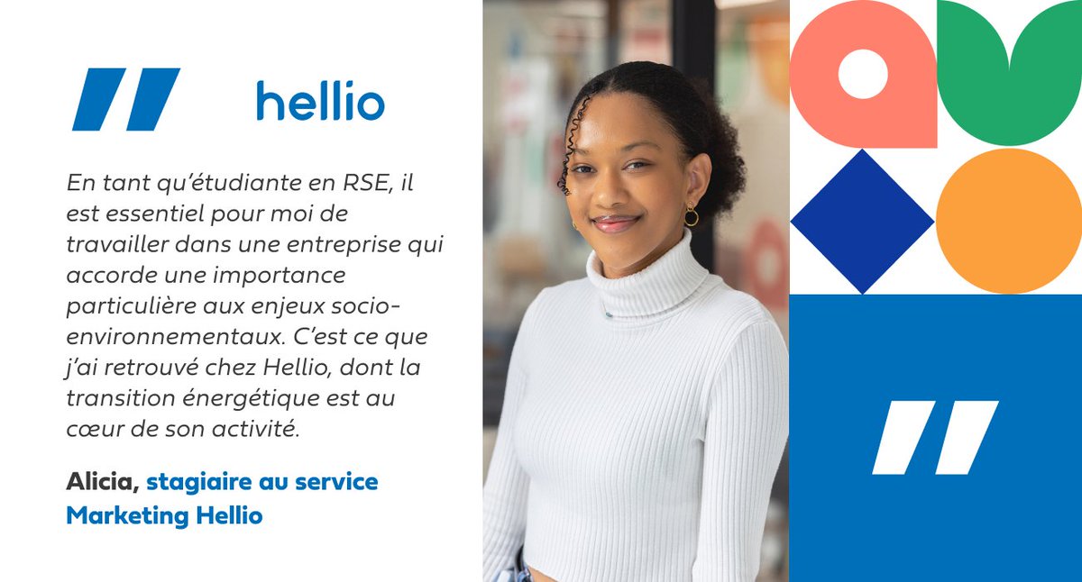 Hellio's tweet photo. 🦸 @Hellio donne la parole à ses collaborateurs !
Découvrez le témoignage de Alicia, étudiante en #RSE qui nous parle de son stage au sein du service marketing de #Hellio. https://t.co/Kv9TJiaDjL