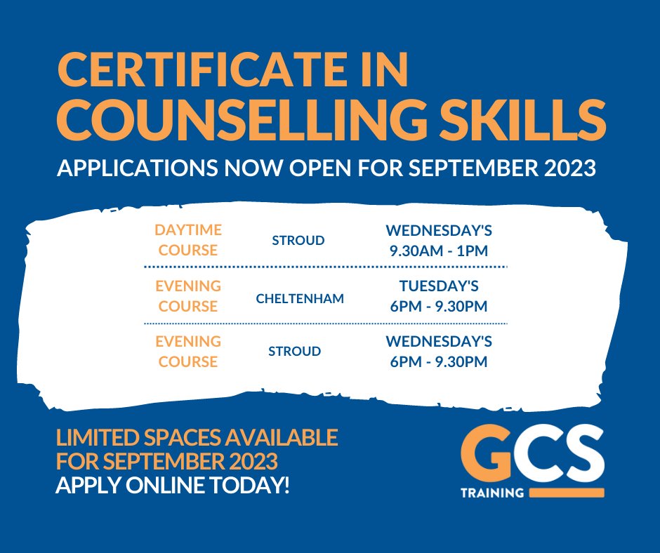 We're currently accepting applicants for our Certificate in Counselling course starting in September. It's not too late to apply - start the ball rolling today; register for a call to find out more ow.ly/83Bb50PnCx5 #becomeacounsellor #counsellingcourse #gloucestershire