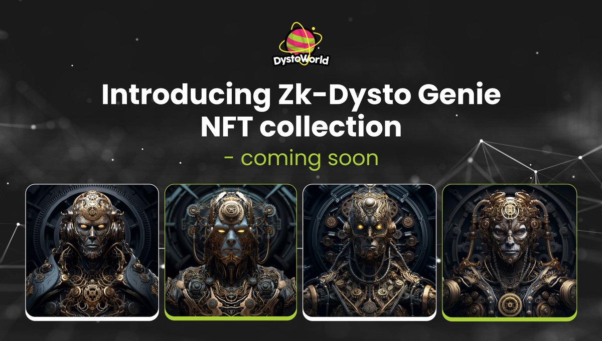 🌟It's time for the first #PFP NFT collection launch on <a href="/DystoWorld/">DystoWorld.AI |</a>🌟

🪄Introducing ZK-Dysto Genie NFT collection on <a href="/zksync/">ZKsync</a> Era!

Get ready to be wowed by #DystoWorld's mind-blowing NFTs🤩

 It is going to be a wild ride! Stay tuned for the epic reveal🌠

#NFTs #zkSyncEra