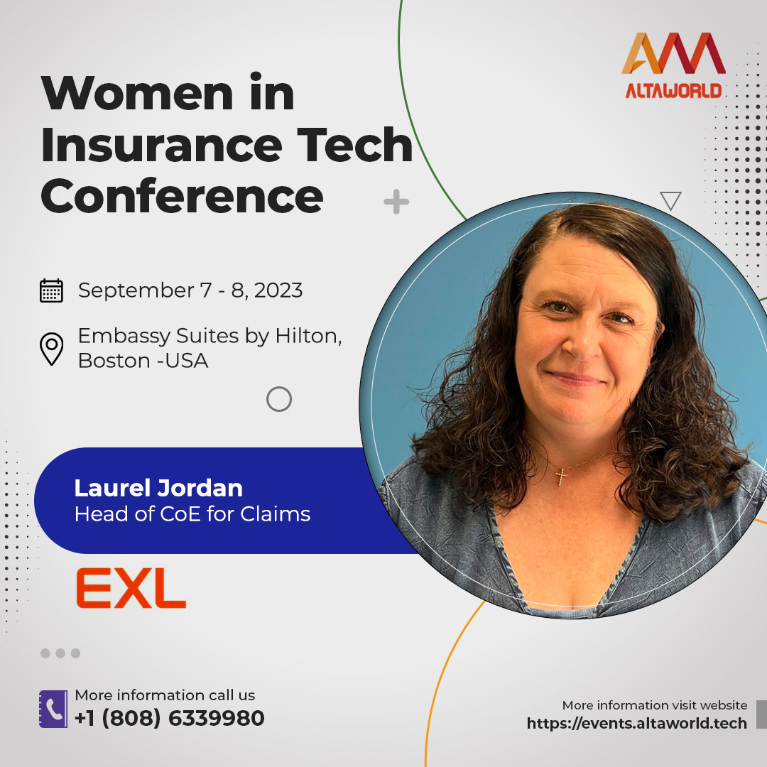 AltaWorld's tweet photo. WITC 2023  

Meet the Speaker!! 
Laurel Jordan, Head of CoE for Claims, @exl_service

Grab your ticket now at https://t.co/IRfVIQwqVj… to hear her speak at the conference.  

#WITC2023 #digitaltransformation #insurtech #insuranceconference #insurance https://t.co/DBTsAXgjqL