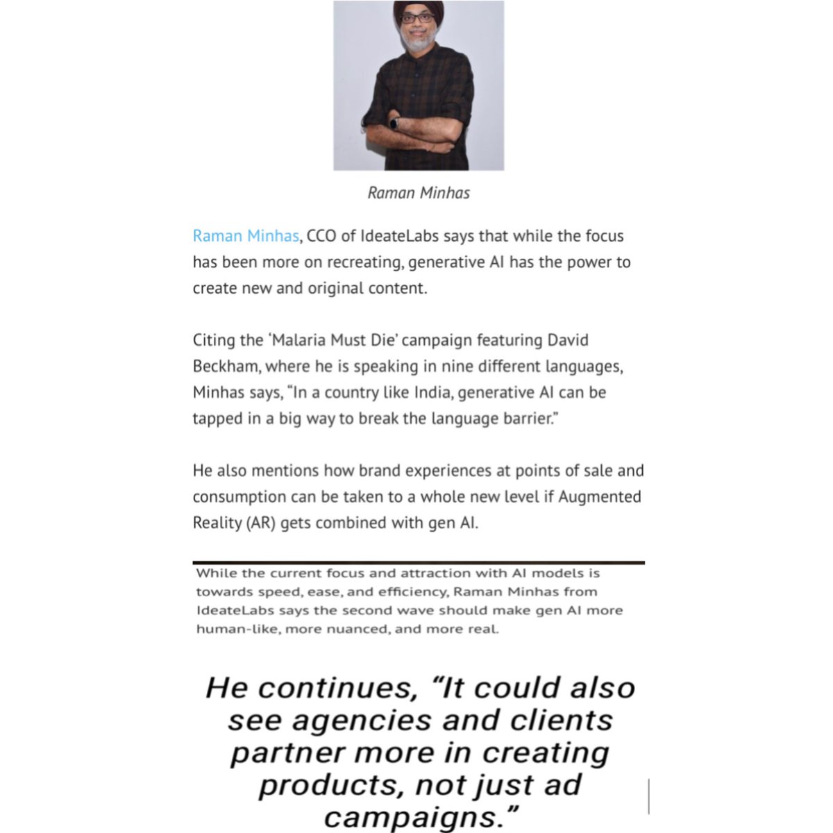 TheIdeateLab's tweet photo. Here's Social Samosa's insightful story on the Second Wave of AI Advertising, covering expert inputs of our CCO, Raman Minhas 
Swipe to read more. https://t.co/V46dpGlLw5

#TeamIdeateLabs #marketing #digital #advertising #newsupdate #IdeateinNews #AI #socialsamosa https://t.co/3WQUcBU2wz