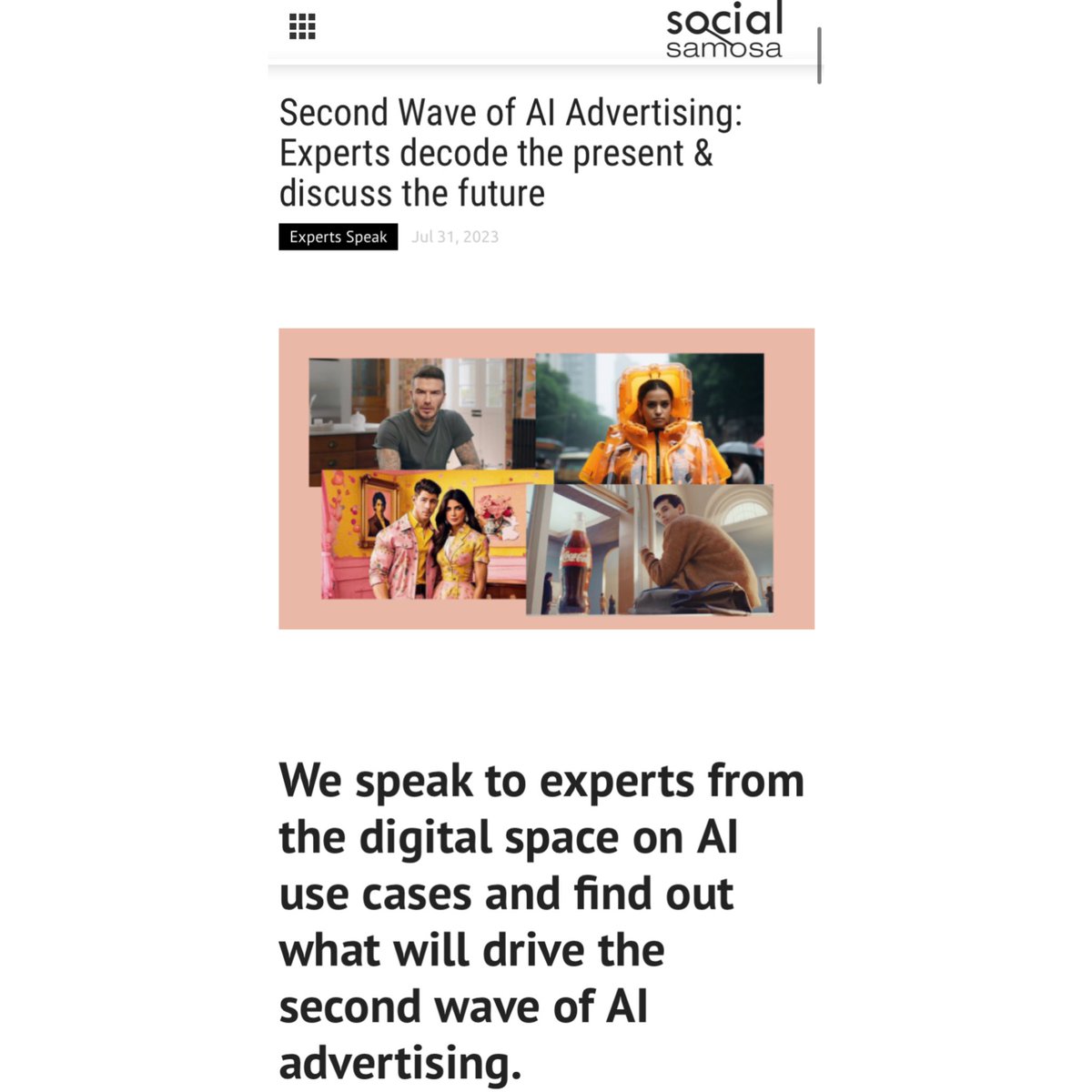 TheIdeateLab's tweet photo. Here's Social Samosa's insightful story on the Second Wave of AI Advertising, covering expert inputs of our CCO, Raman Minhas 
Swipe to read more. https://t.co/V46dpGlLw5

#TeamIdeateLabs #marketing #digital #advertising #newsupdate #IdeateinNews #AI #socialsamosa https://t.co/3WQUcBU2wz