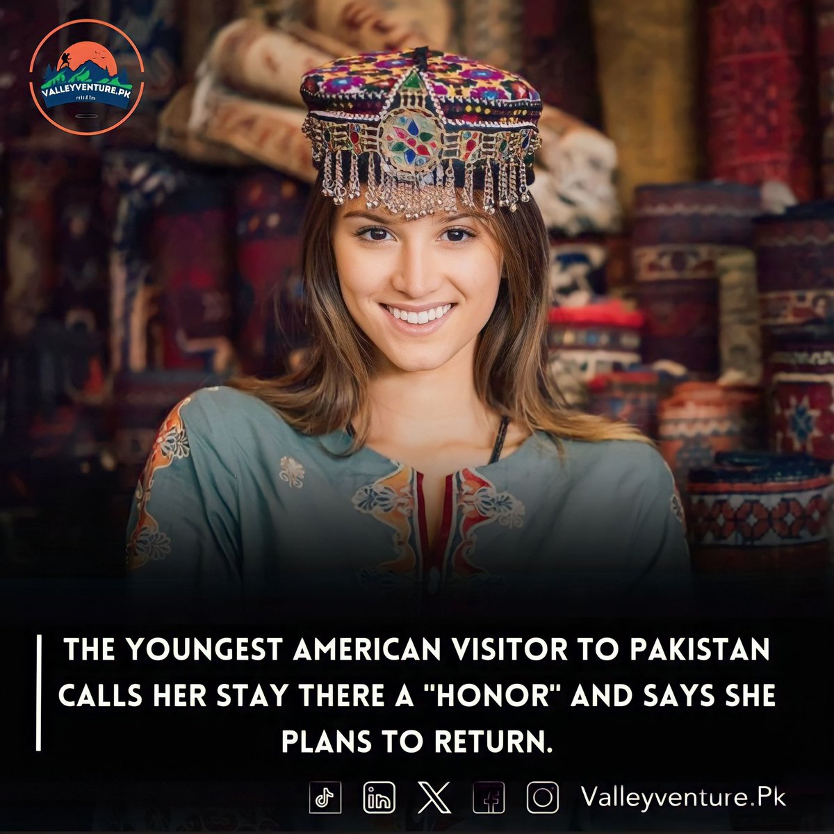 ValleyVenturePk's tweet photo. Youngest American globetrotter, Lexie Alford, declares Pakistan her favorite! Rich culture, stunning landscapes, and warm hospitality left her in awe. 
An unforgettable trip; can't wait to return! 🌍❤️🇵🇰

 #TravelGoals #ValleyVenturePk #PakistanTourism #TreksAndTours https://t.co/TDnVhXl4Dc