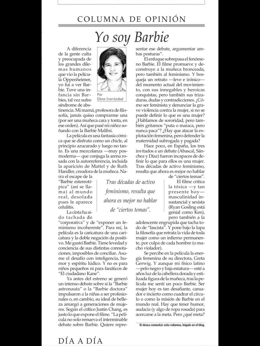 Hoy escribí sobre el momento actual del movimiento feminista y la definición de mujer. Y claro, sobre la película Barbie, que me gustó y dejó varias ideas dando vuelta.