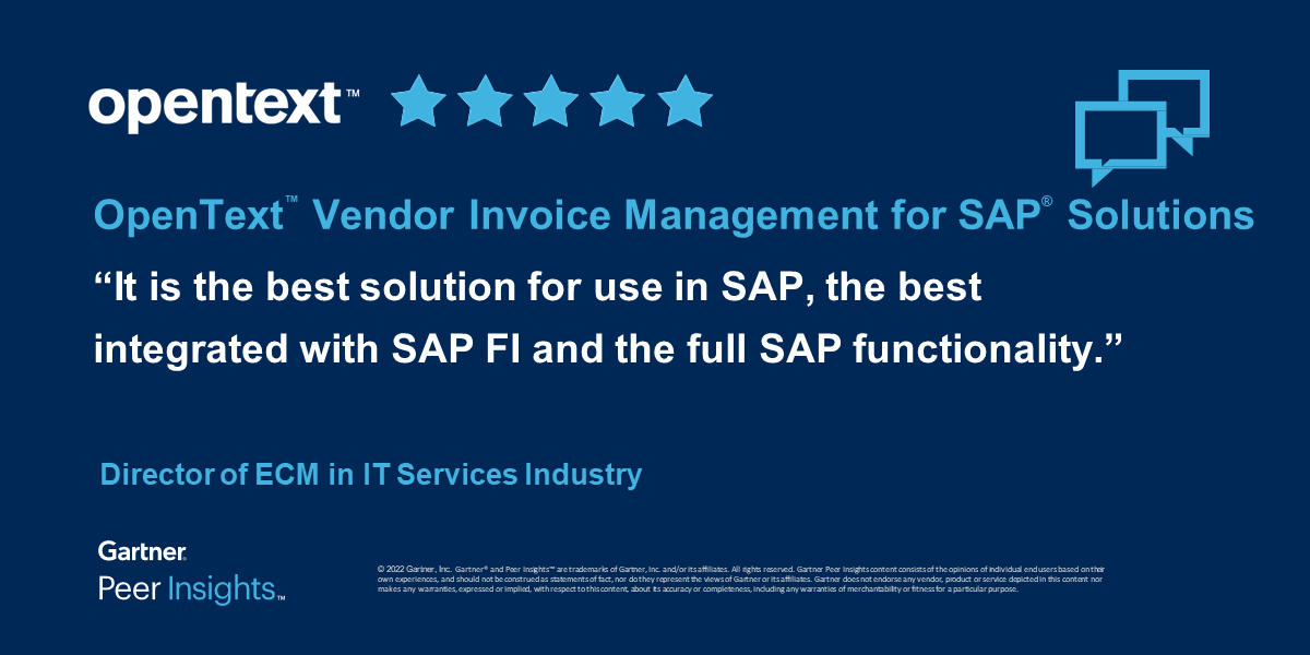 Director of #ECM in the IT Services Industry gives <a href="/OpenText/">OpenText</a> Vendor Invoice Management for SAP ★★★★★'s in <a href="/Gartner_PI/">POC</a> Accounts Payable Invoice Automation (APIA)  Read the full review: sprou.tt/1558I0cnqIJ #CustomerSuccess