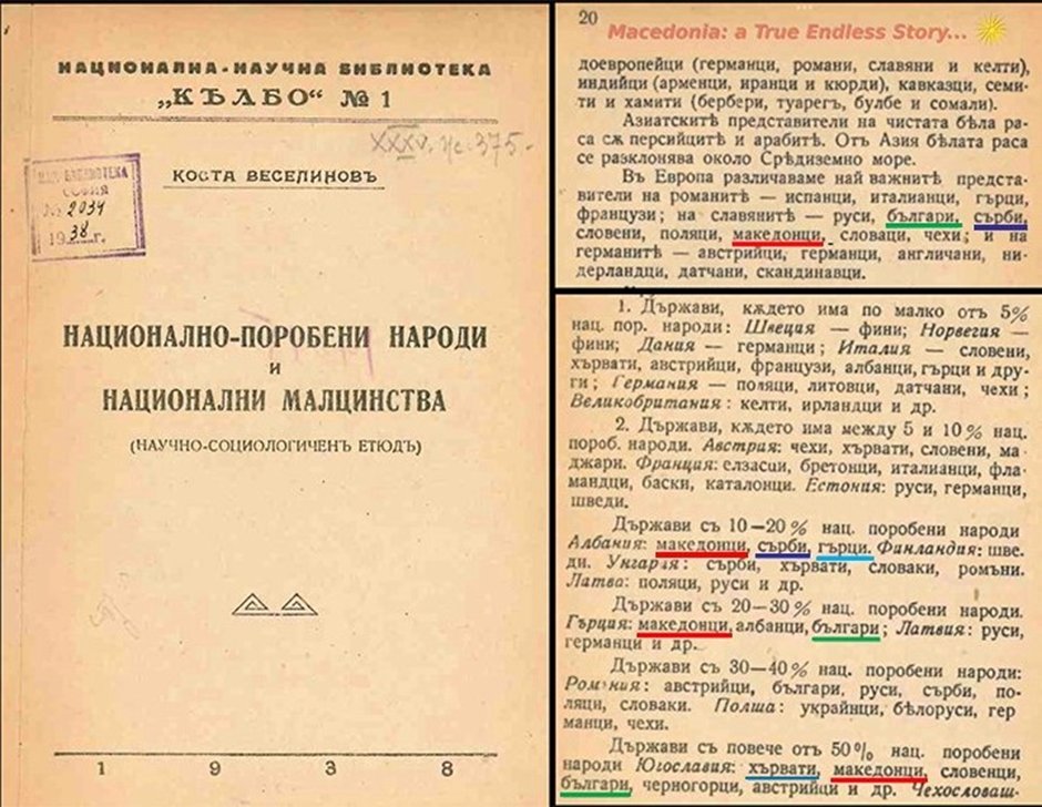 MacedoniaTrue's tweet image. КОСТА ВЕСЕЛИНОВ: МАКЕДОНЦИТЕ СЕ ЗАСЕБЕН, НАЦИОНАЛНО-ПОРОБЕН НАРОД - 1938 г.

Во својата книга „Национално-поробени народи и национални малцинства” од 1938 година, авторот Коста Веселинов дискутира за поимите „народ”, „нација” и „раса” и ги наведува Македонците како засебен народ.